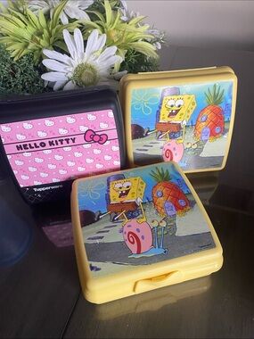 Tupperware Sandwich Boxes Hello Kitty Sponge Bob Food Container back to school